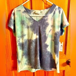 Tie-Dye V-Neck Short Sleeve Tee - Blue/Teal - land o lakes